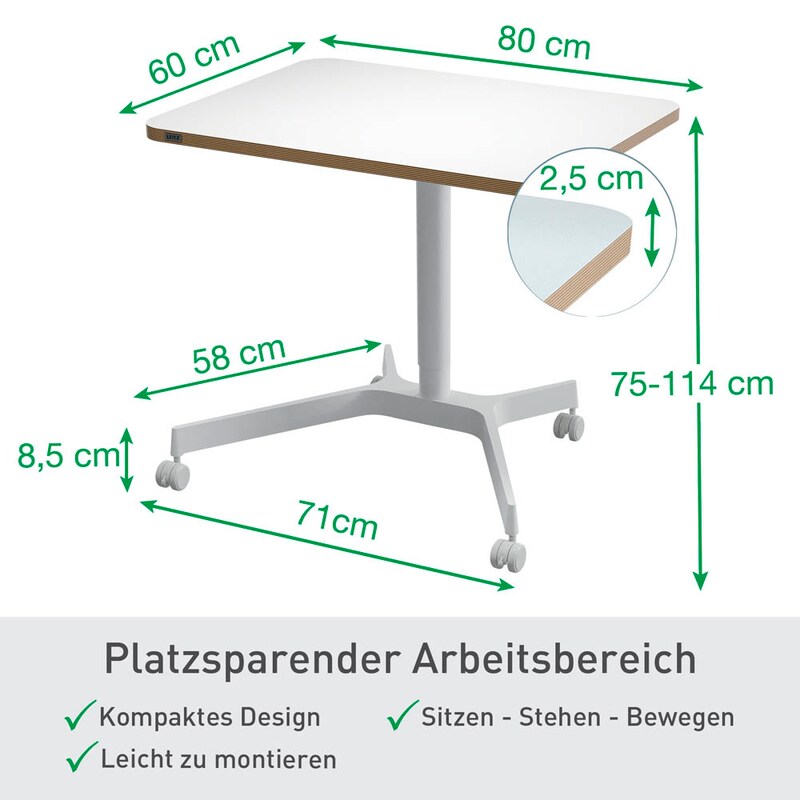LEITZ Ergo höhenverstellbarer Schreibtisch weiß rechteckig LEITZ Ergo höhenverstellbarer Schreibtisch weiß rechteckig