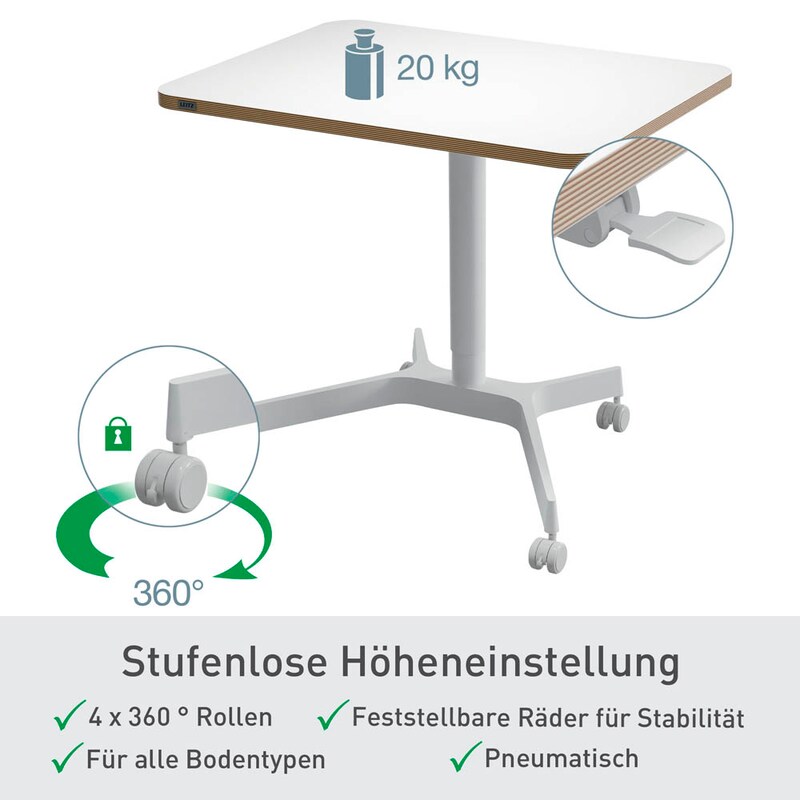 LEITZ Ergo höhenverstellbarer Schreibtisch weiß rechteckig LEITZ Ergo höhenverstellbarer Schreibtisch weiß rechteckig