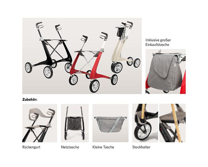 Rollator Carbon Ultralight Komfort, perlweiss