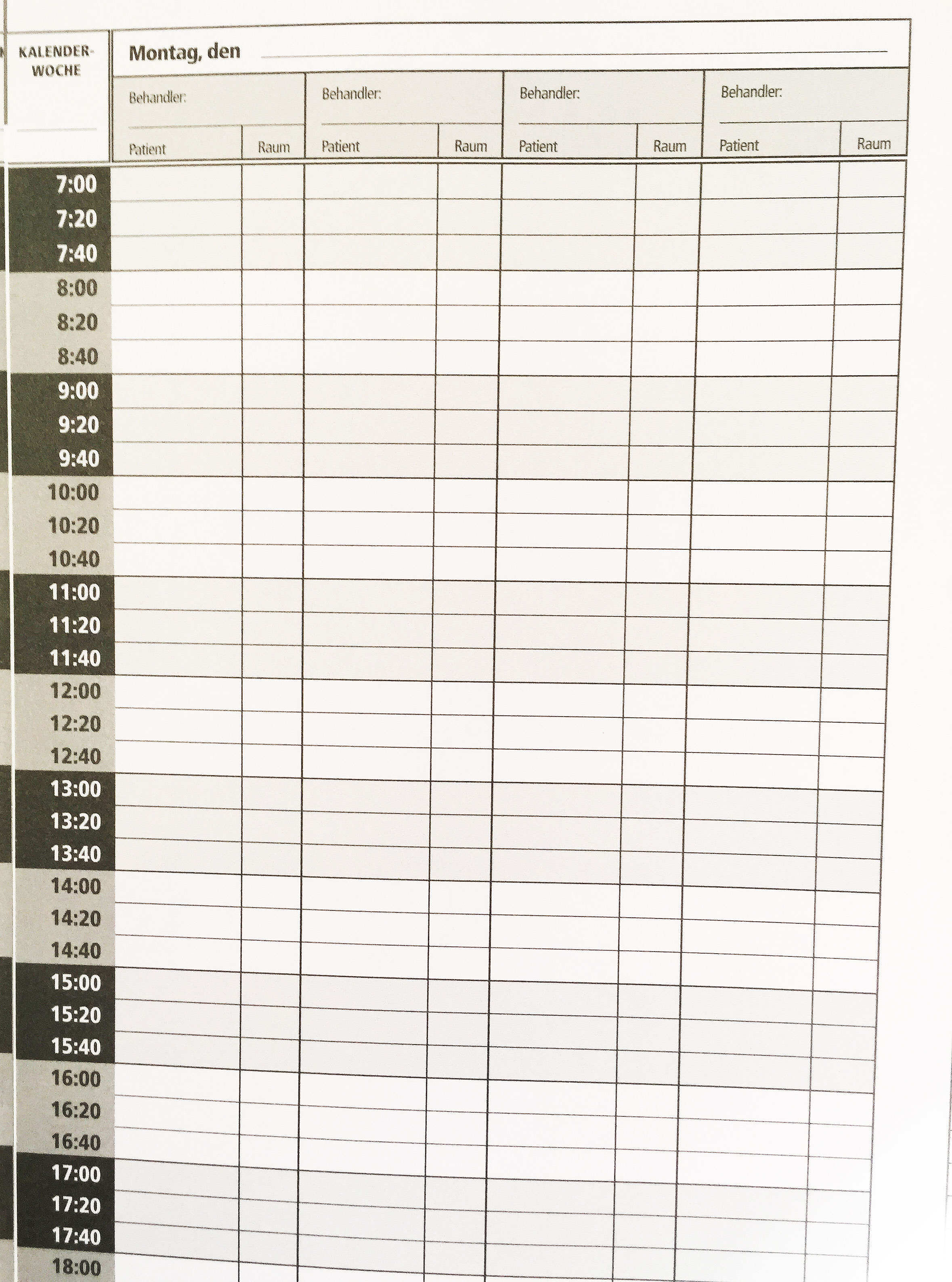 Terminplaner 4 Spalten 20 min.