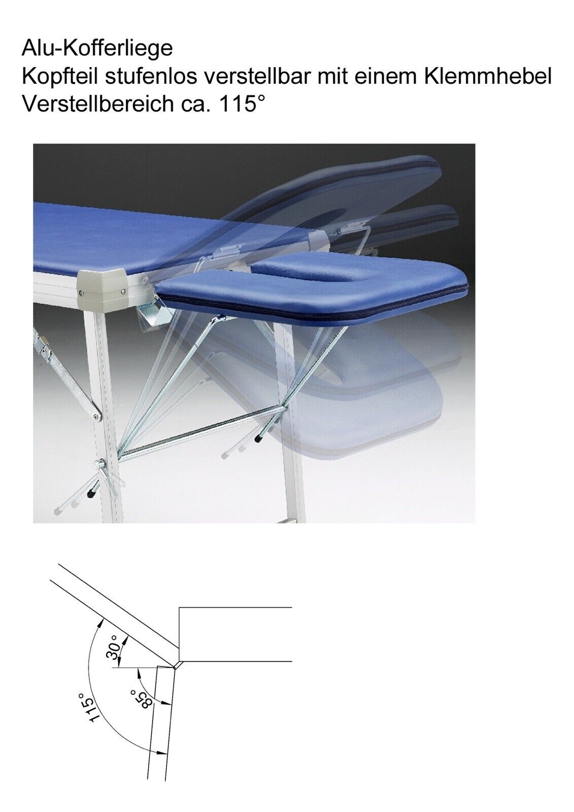 Koffermassagebank 65x210cm (inkl. Luxuspolsterung, Kopfteil, Höhenverstellung) Koffermassagebank 65x210cm (inkl. Luxuspolsterung, Kopfteil, Höhenverstellung)