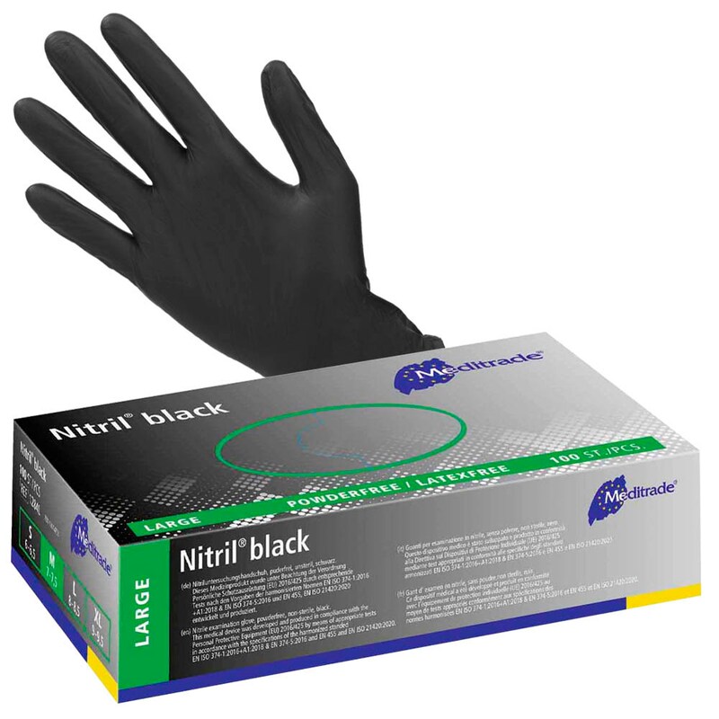 Meditrade® unisex Einmalhandschuhe Nitril® black schwarz Größe L, 100 St.