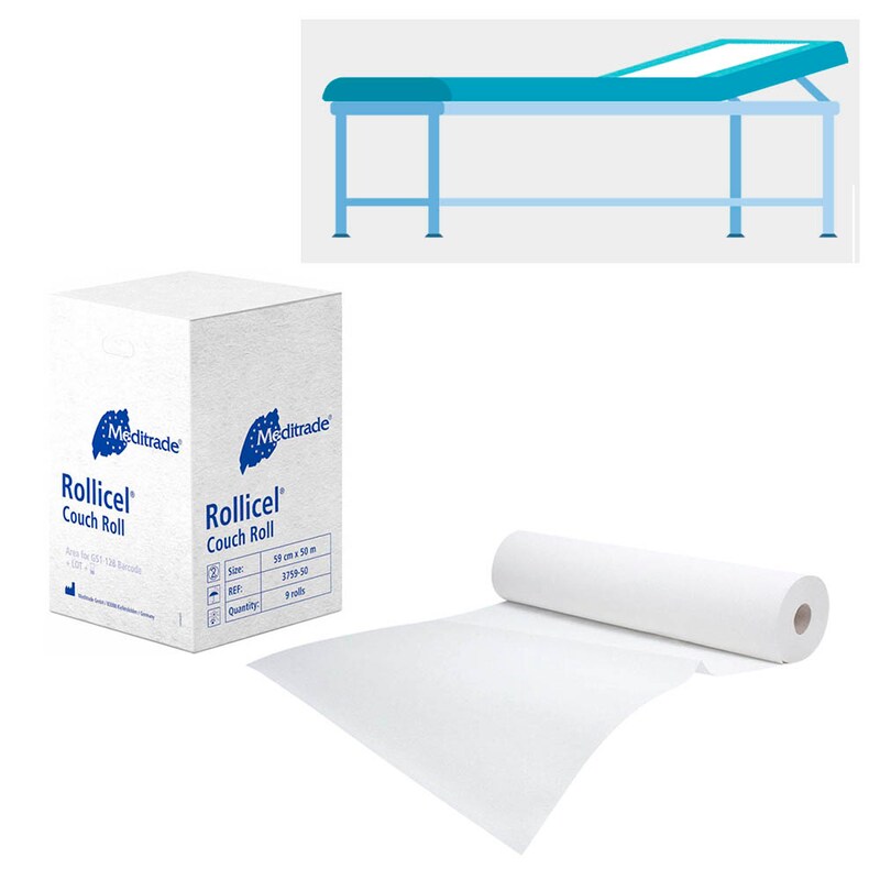 Meditrade® Ärztekrepp ROLLICEL® 2-lagig weiß 59,0 cm x 50,0 m, 9 Rollen