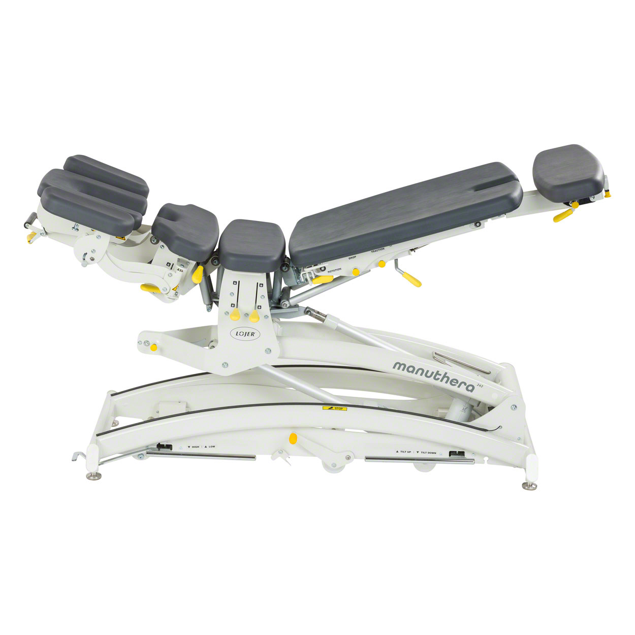 Lojer Therapieliege Manuthera Modell 242, Grauweiß mit Akkuantrieb